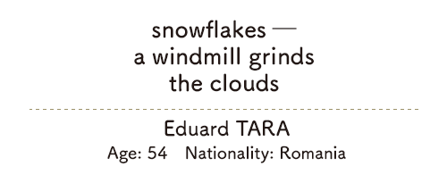 snowflakes ―/a windmill grinds/the clouds