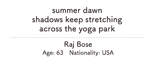 summer dawn/shadows keep stretching/ across the yoga park