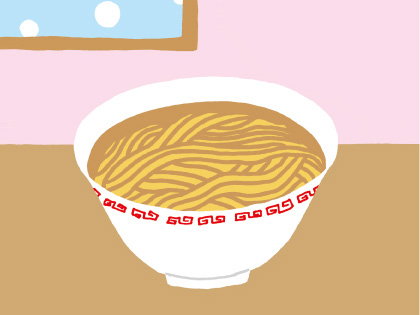 留守番の具なしラーメン外は雪